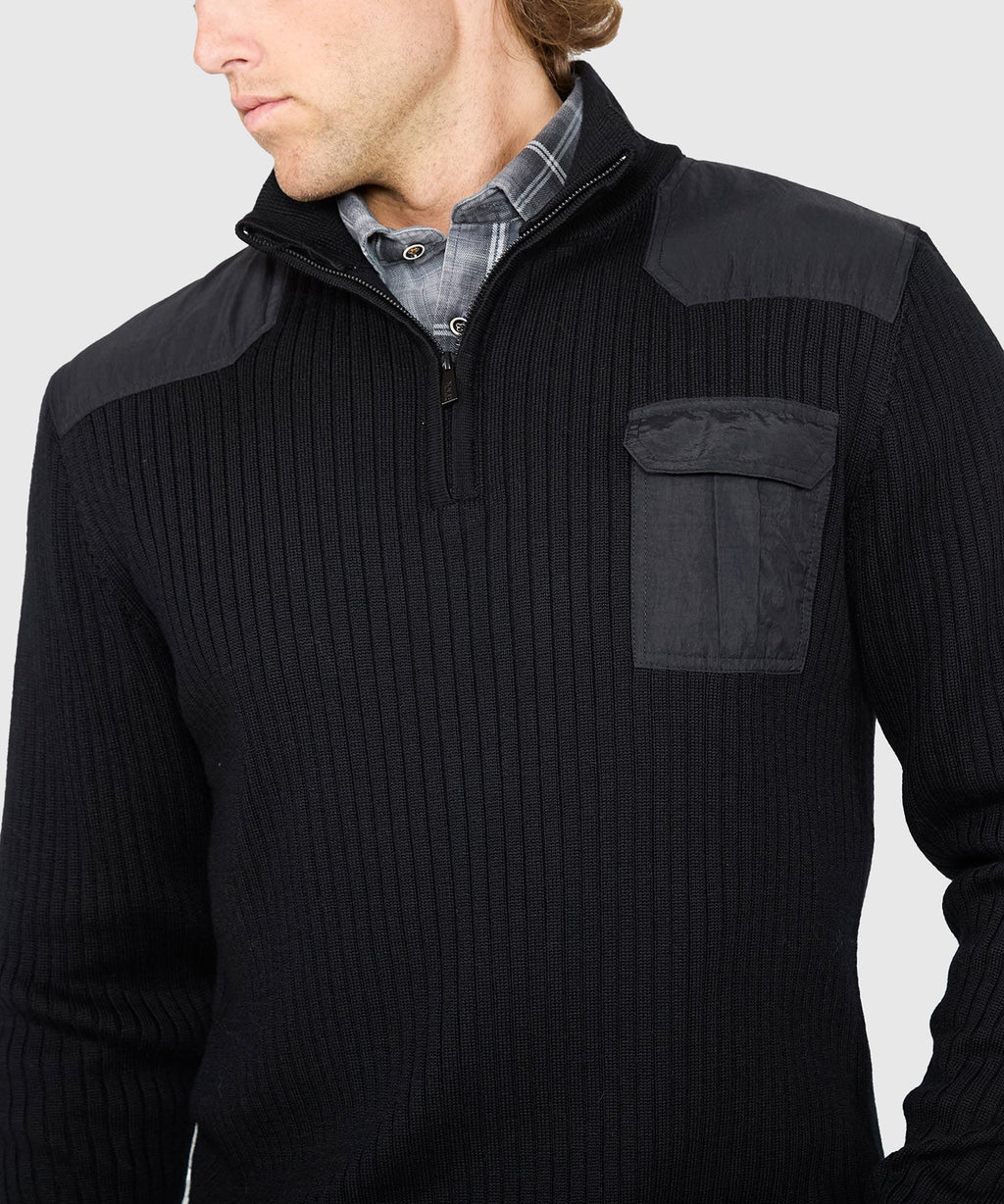Ribbed Military Half Zip Merino Pullover