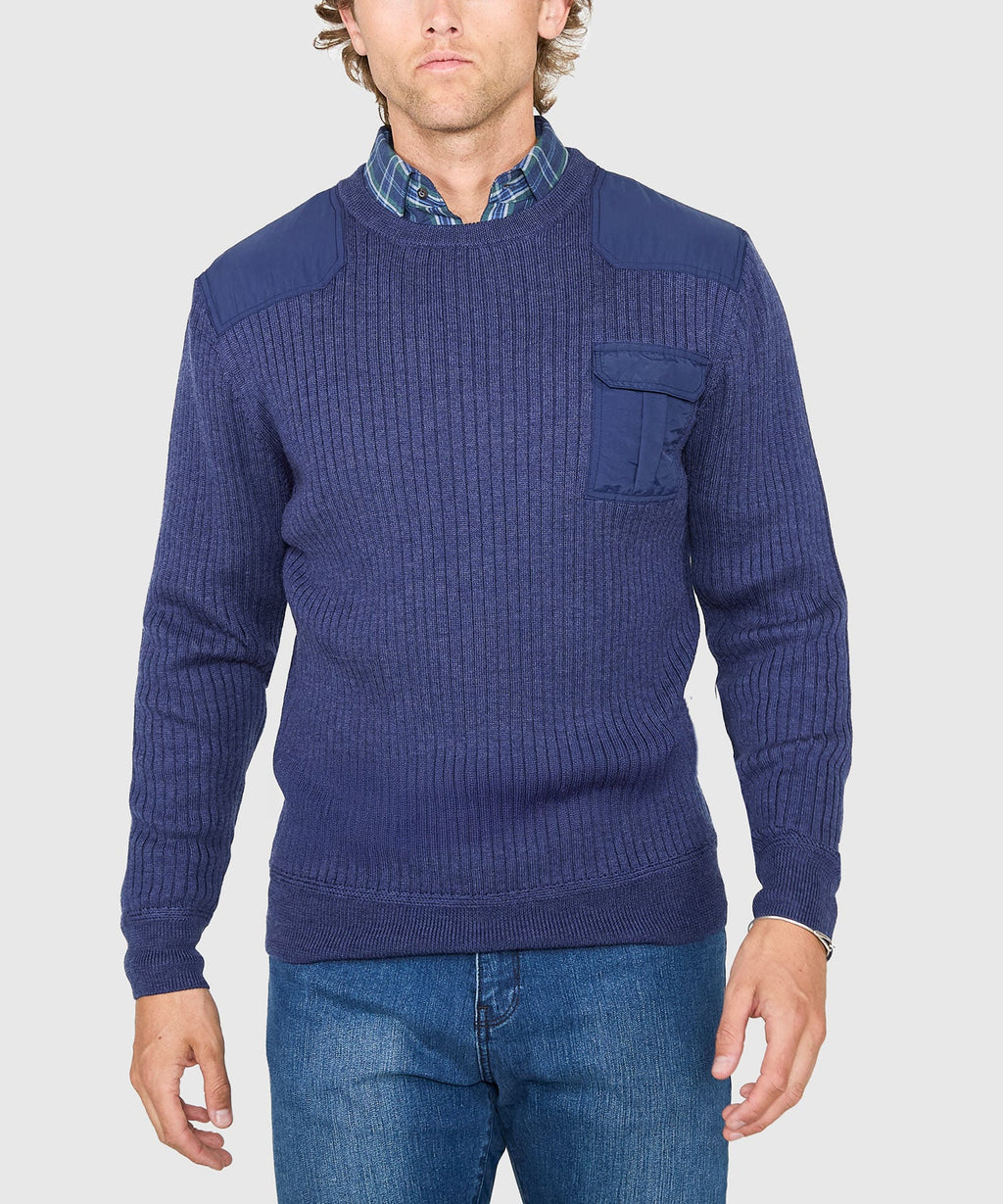 Ribbed Military Crew Neck Merino Pullover