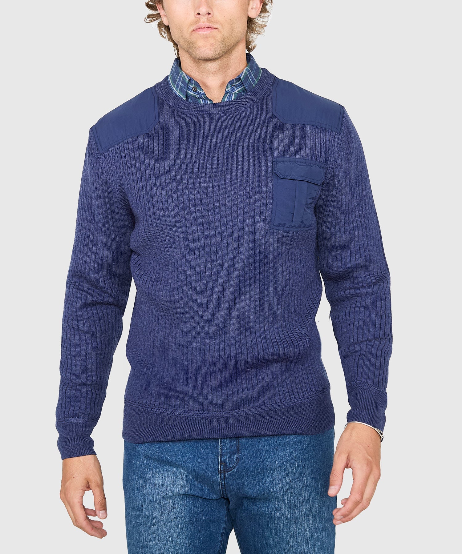 Ribbed Military Crew Neck Merino Pullover