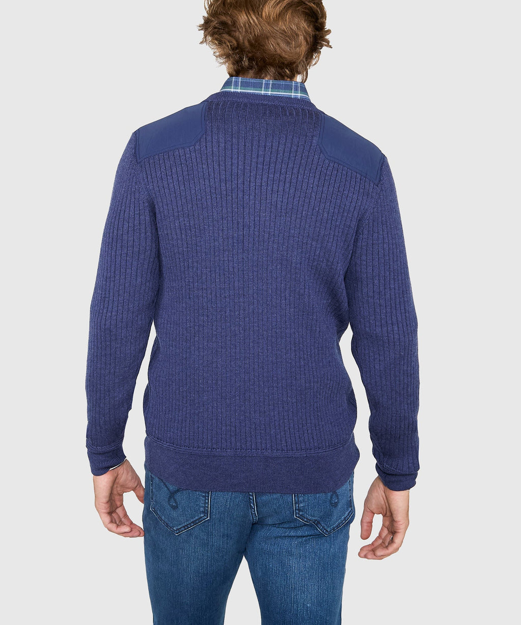 Ribbed Military Crew Neck Merino Pullover