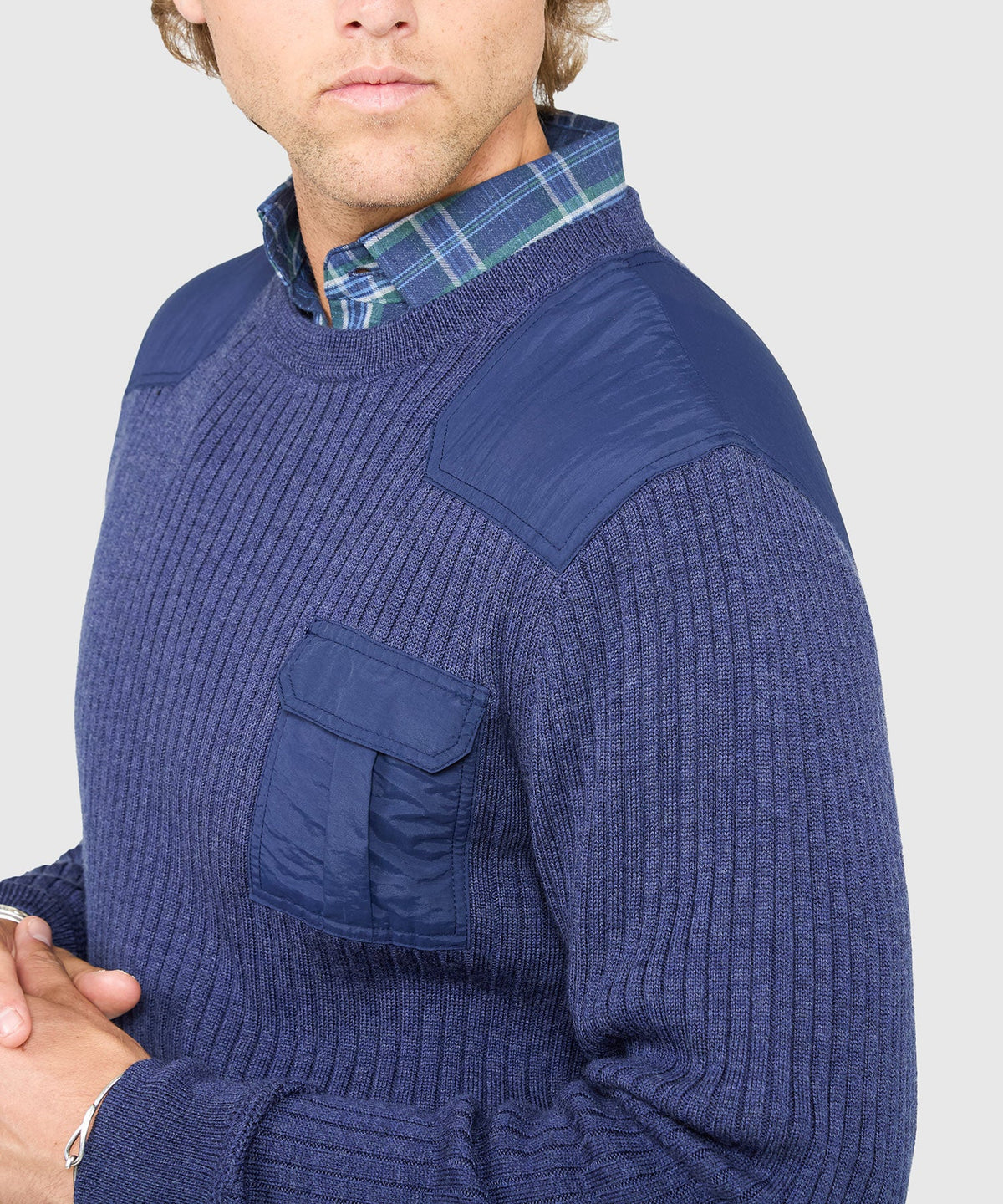 Ribbed Military Crew Neck Merino Pullover