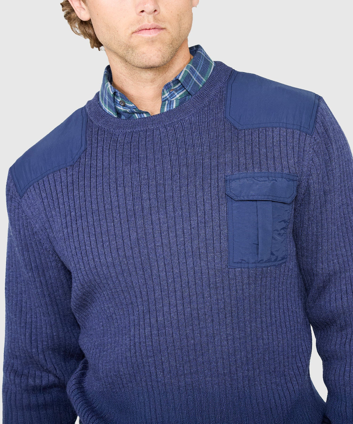 Ribbed Military Crew Neck Merino Pullover