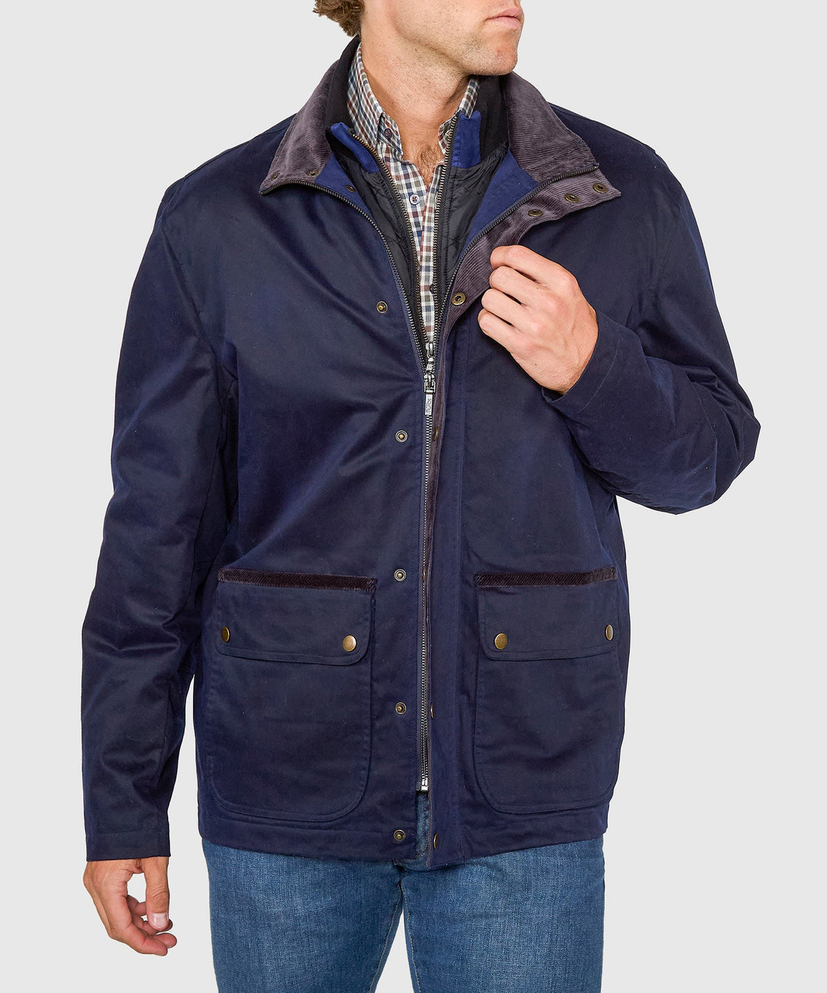 Waxed Cotton Car Coat – Navy
