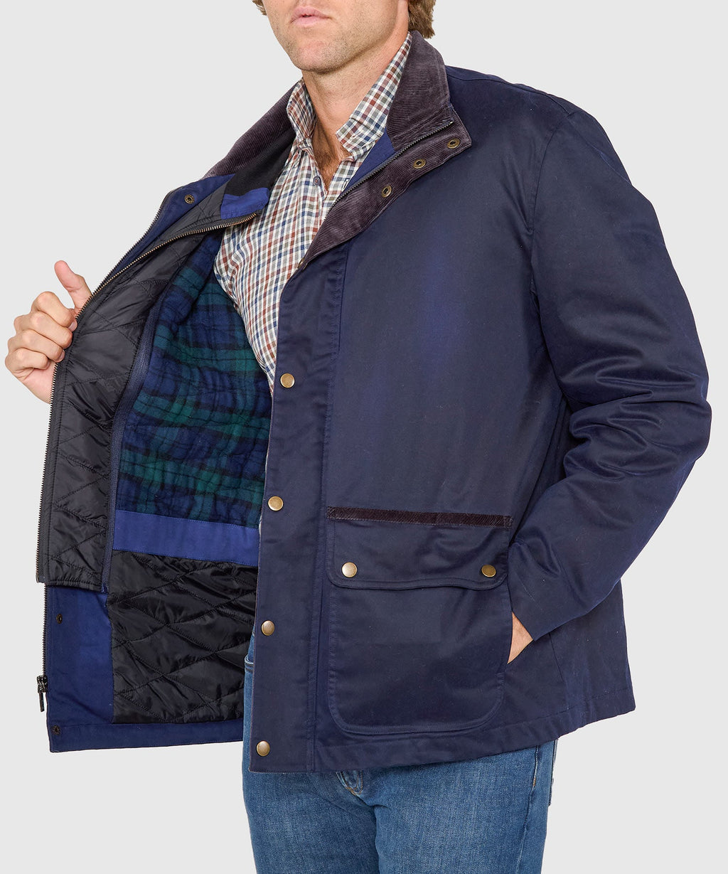 Waxed Cotton Car Coat – Navy