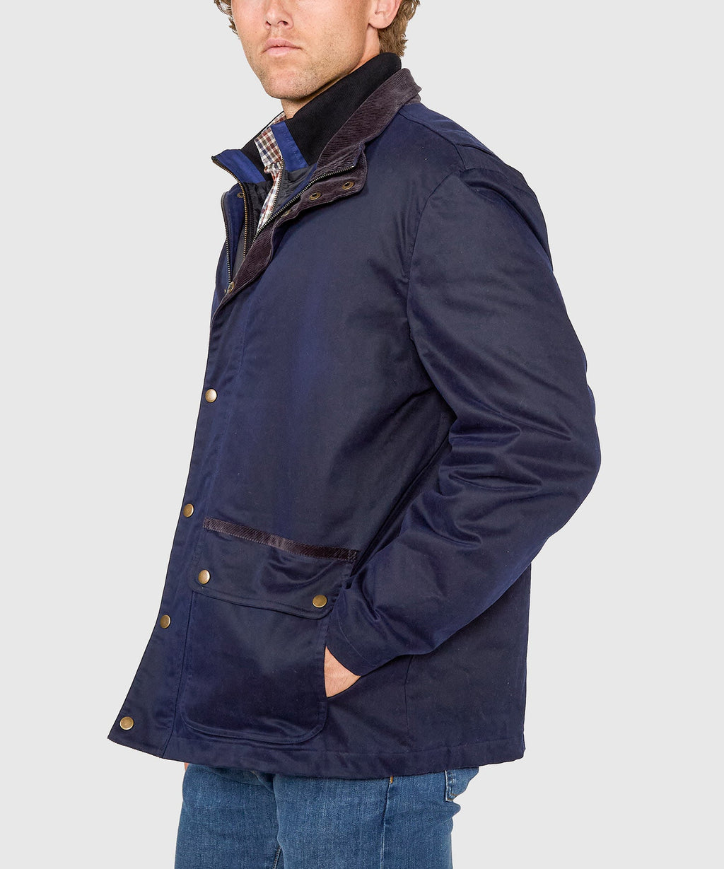 Waxed Cotton Car Coat – Navy