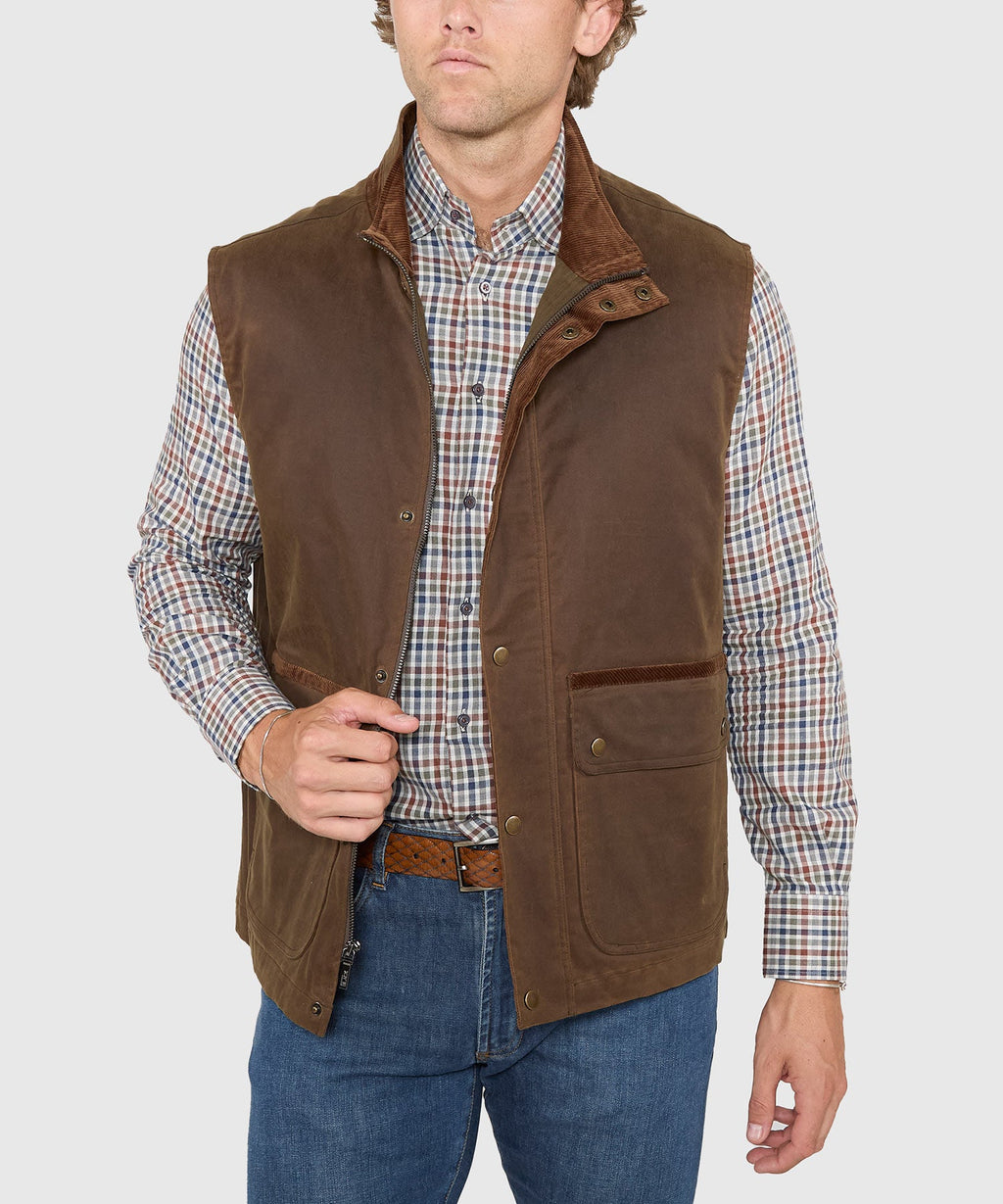 Waxed Cotton Quilted Vest – Olive