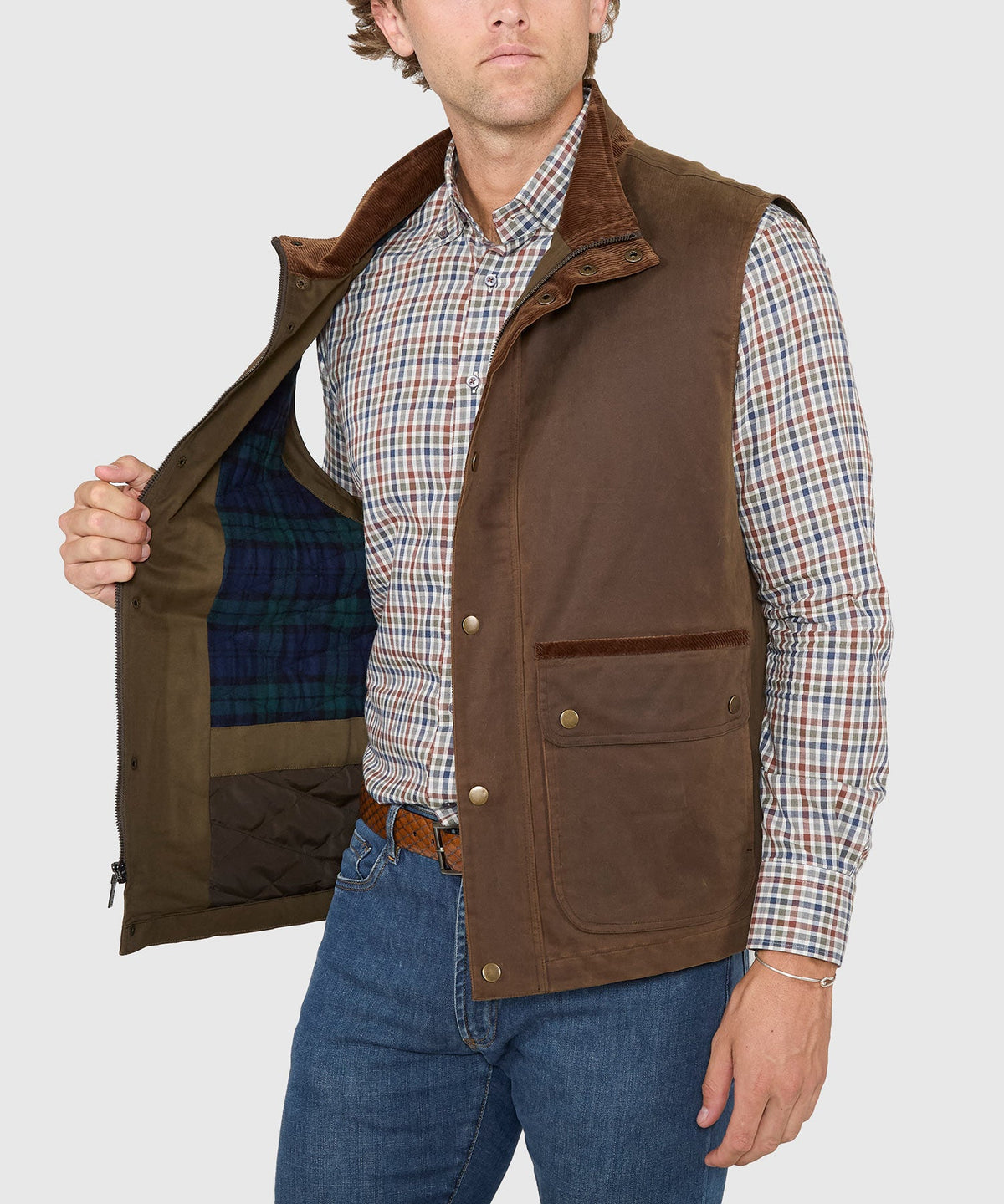 Waxed Cotton Quilted Vest – Olive