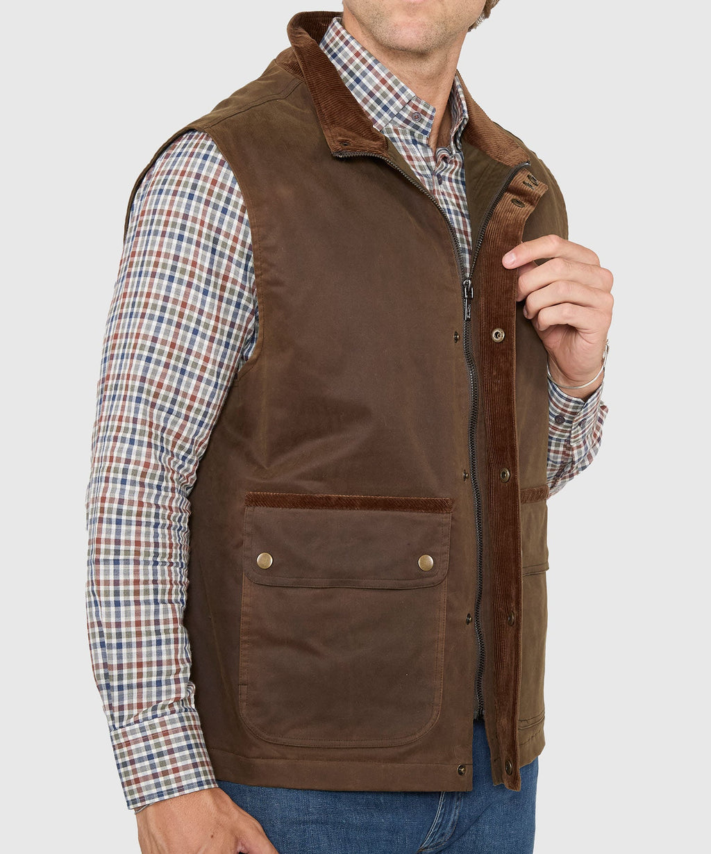 Waxed Cotton Quilted Vest – Olive