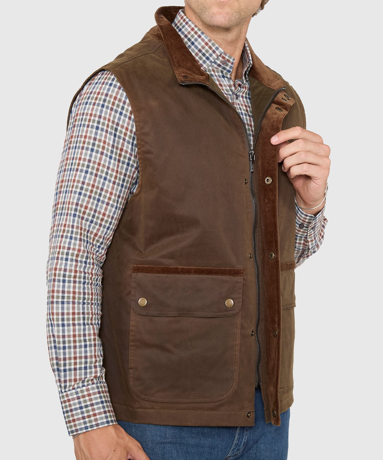 Waxed Cotton Quilted Vest – Olive