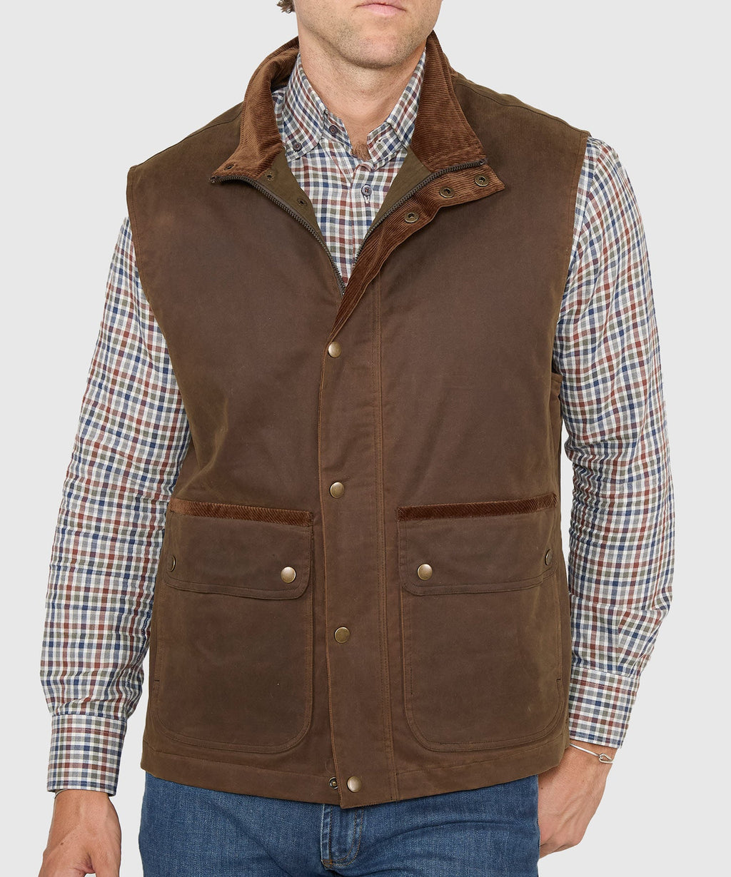 Waxed Cotton Quilted Vest – Olive