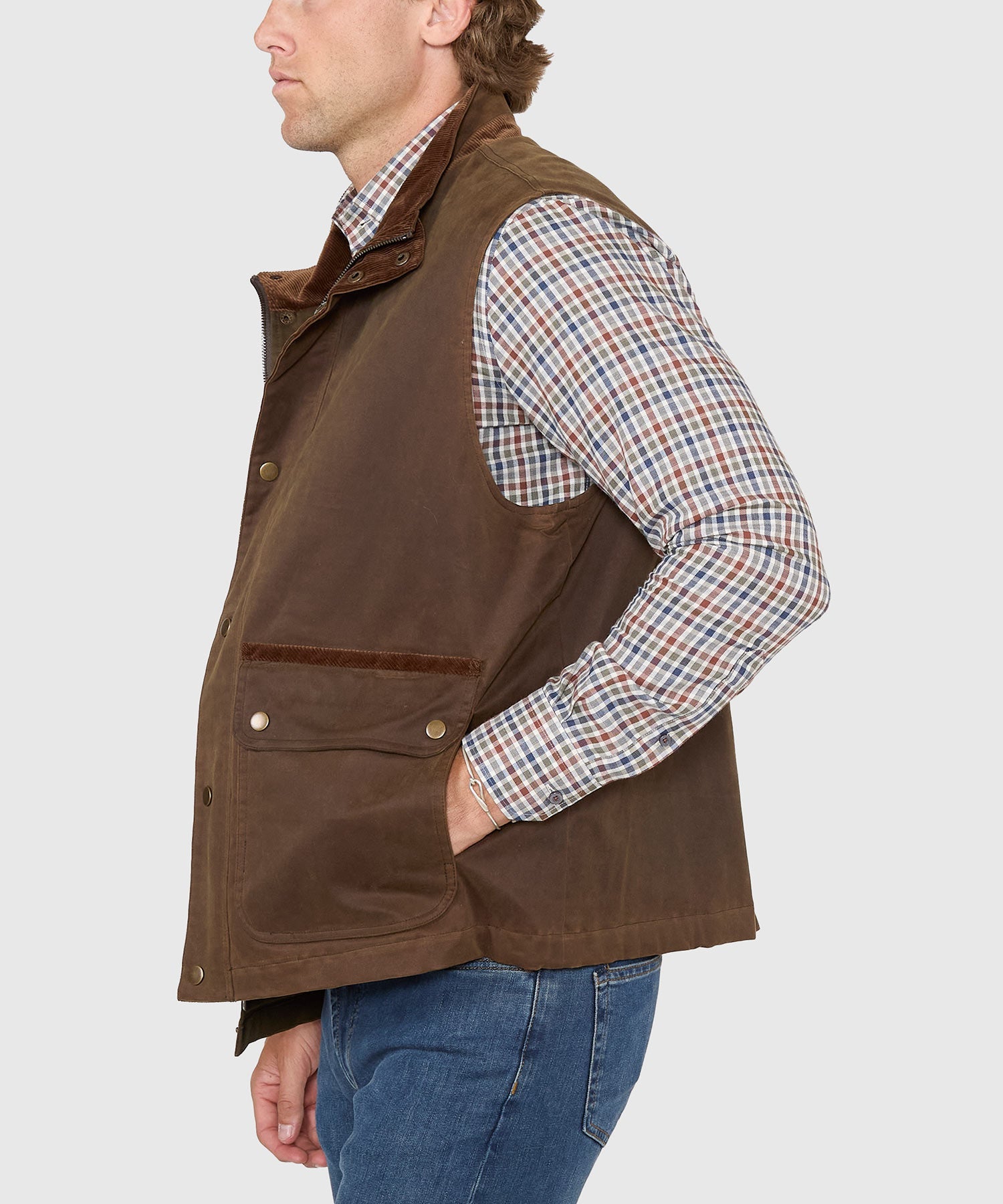 Waxed Cotton Quilted Vest – Olive