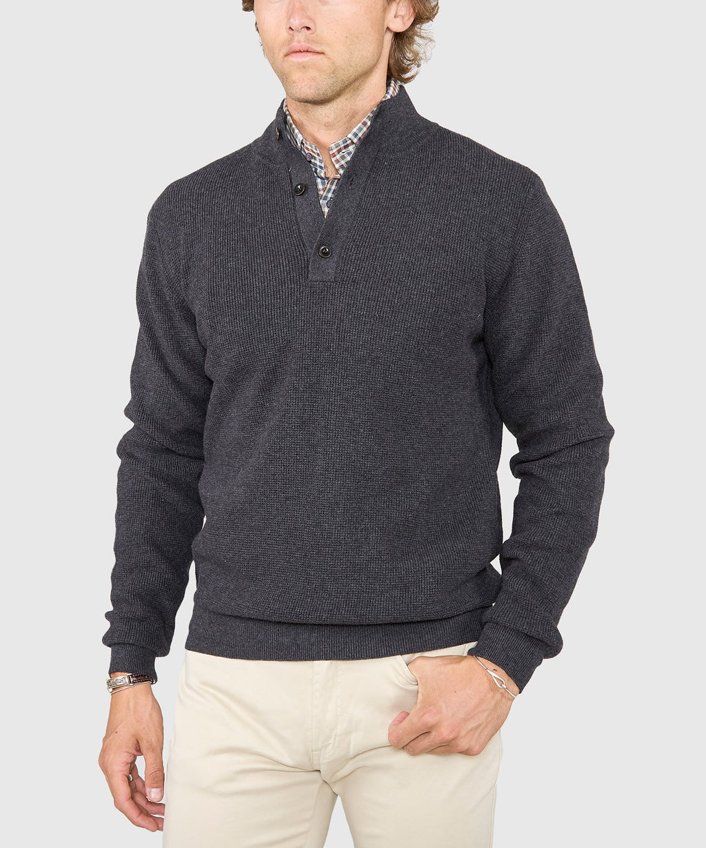 Cotton Cashmere Button Mock Sweater