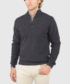 Cotton Cashmere Button Mock Sweater