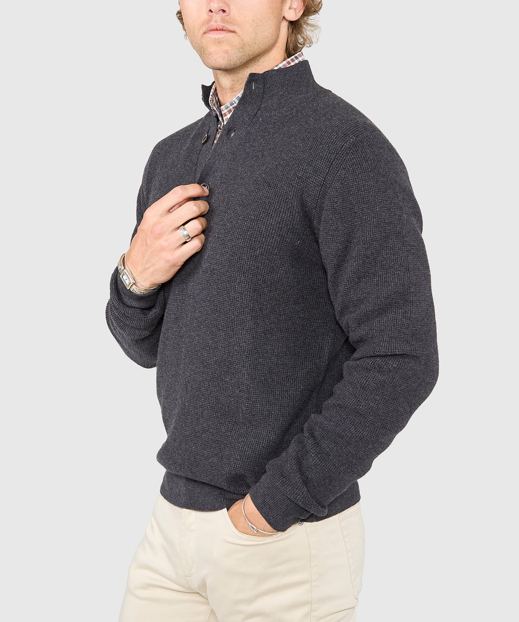 Cotton Cashmere Button Mock Sweater
