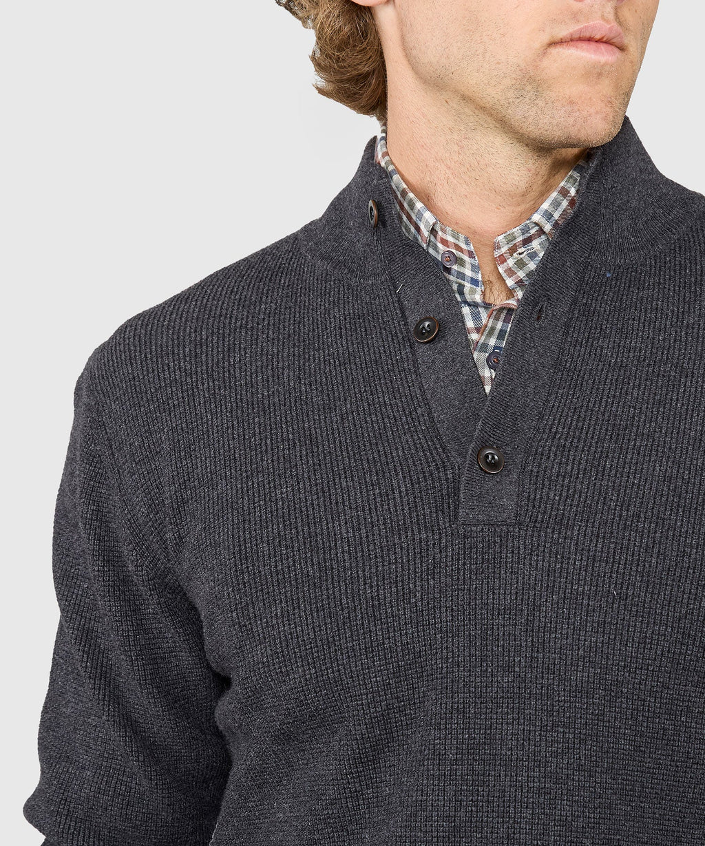 Cotton Cashmere Button Mock Sweater
