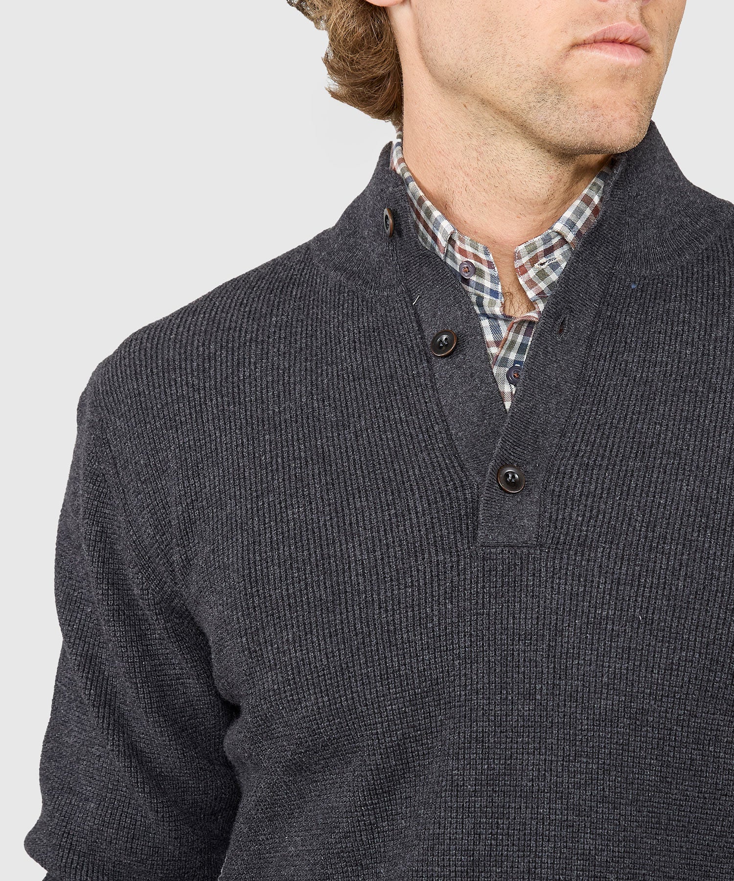 Cotton Cashmere Button Mock Sweater