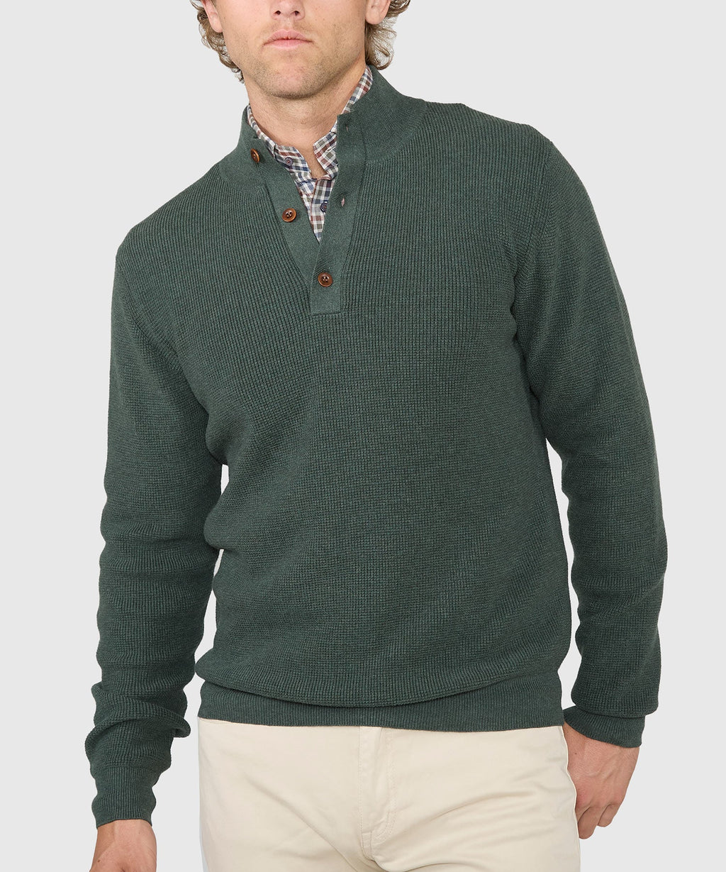 Cotton Cashmere Button Mock Sweater