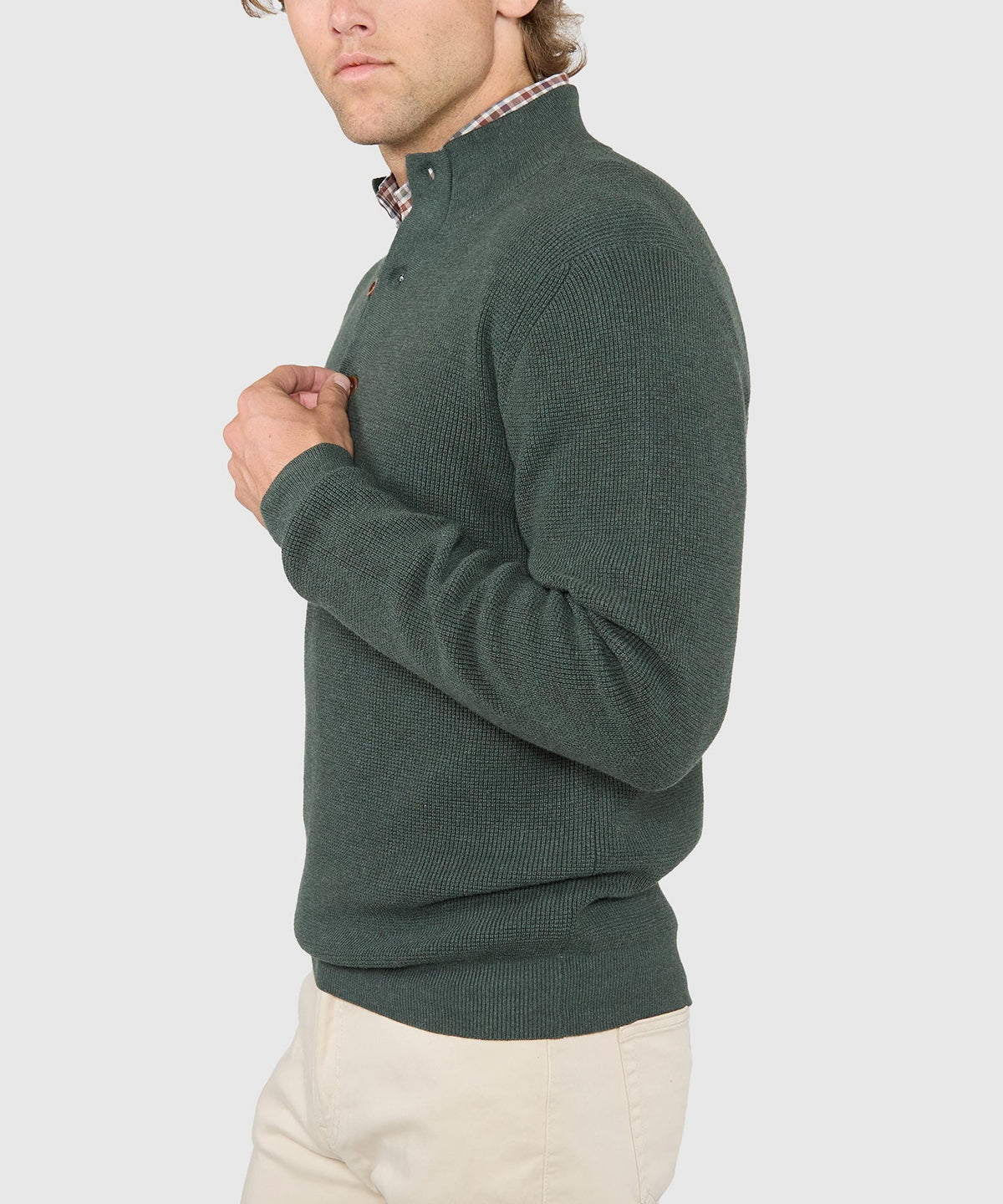 Cotton Cashmere Button Mock Sweater