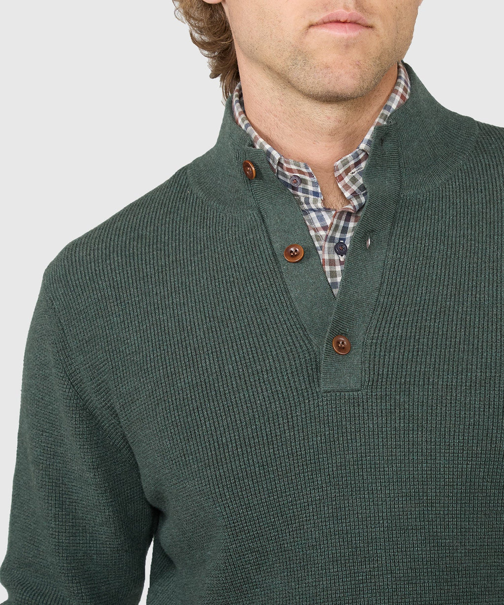 Cotton Cashmere Button Mock Sweater