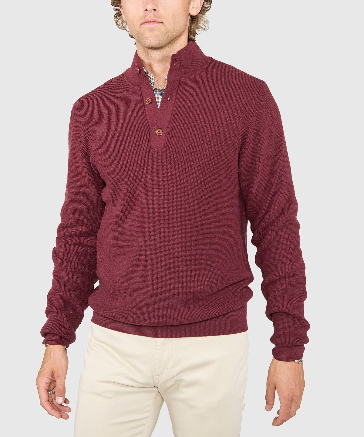 Cotton Cashmere Button Mock Sweater