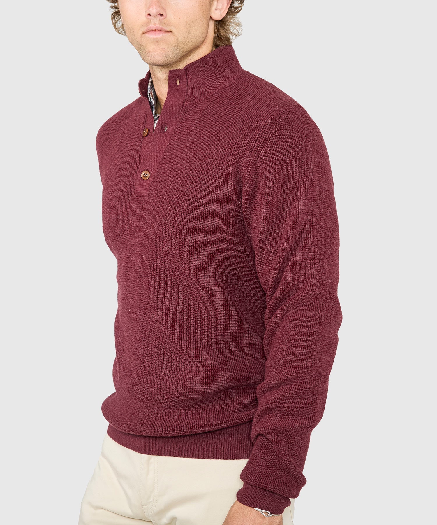 Cotton Cashmere Button Mock Sweater