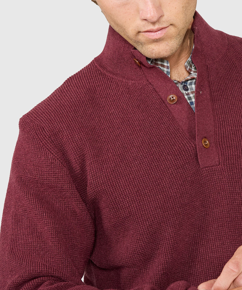 Cotton Cashmere Button Mock Sweater