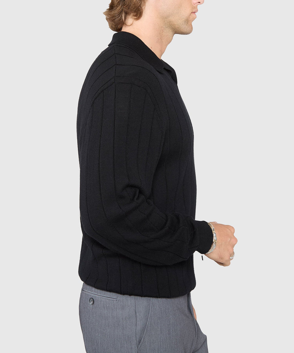 Long Sleeve Merino Wool Johnny Collar Polo