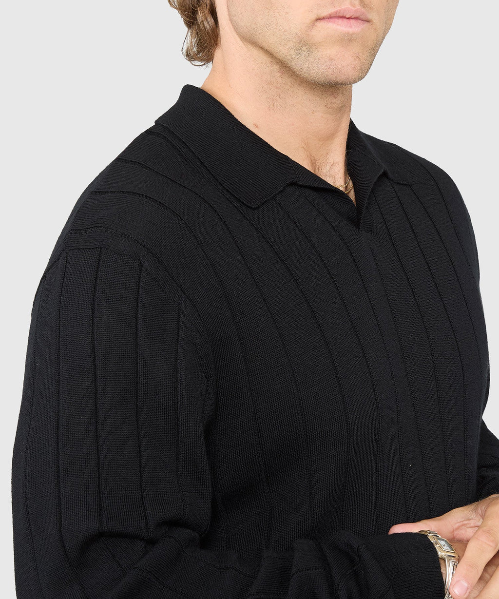 Long Sleeve Merino Wool Johnny Collar Polo