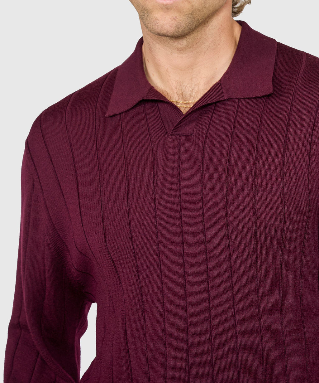 Long Sleeve Merino Wool Johnny Collar Polo