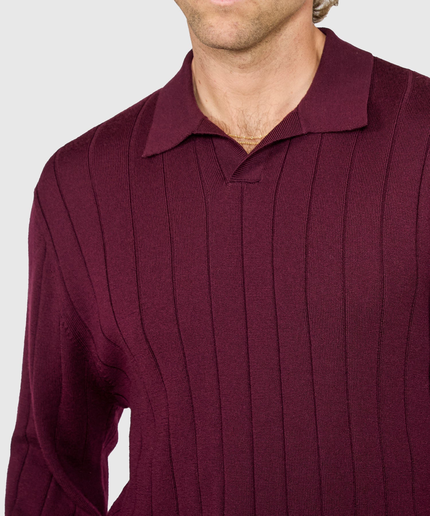 Long Sleeve Merino Wool Johnny Collar Polo
