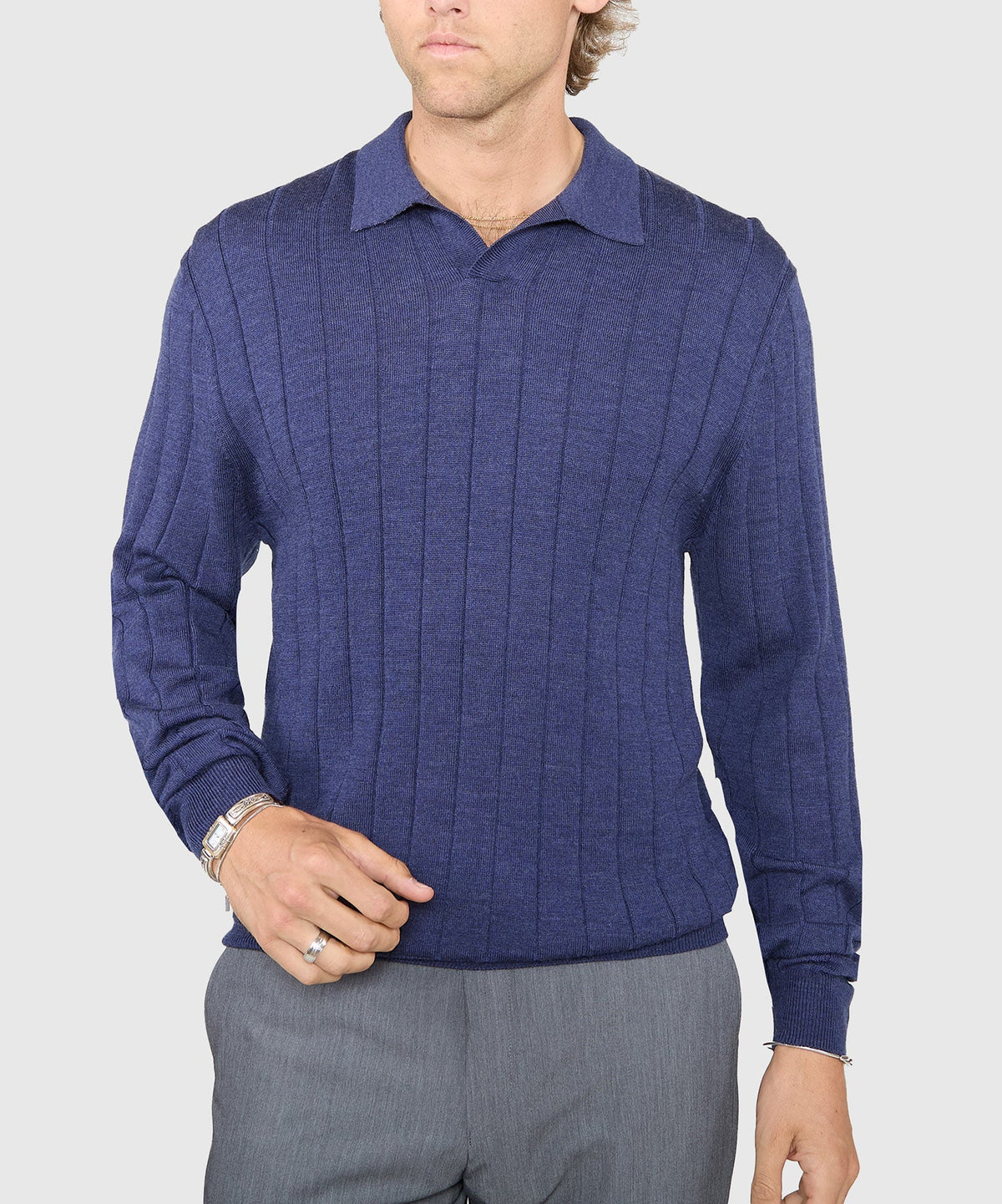 Long Sleeve Merino Wool Johnny Collar Polo