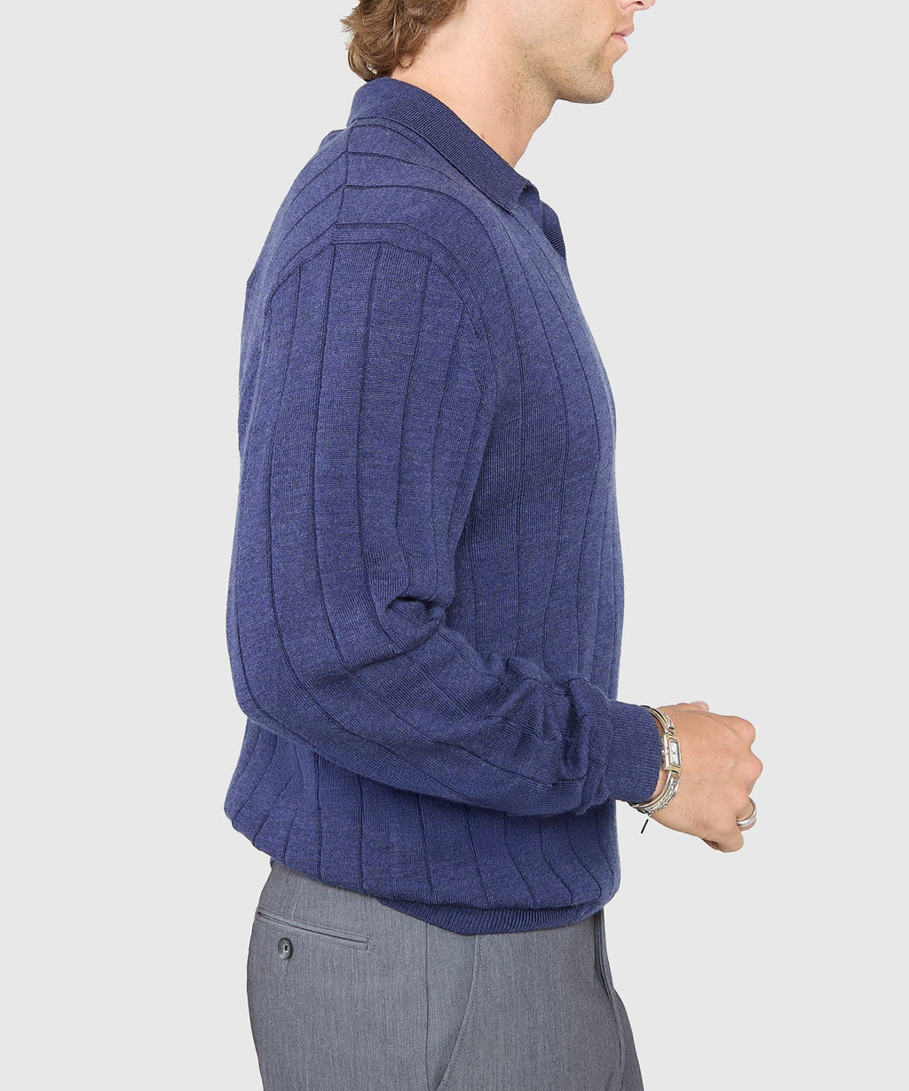 Long Sleeve Merino Wool Johnny Collar Polo