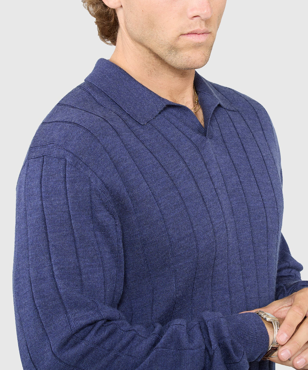 Long Sleeve Merino Wool Johnny Collar Polo