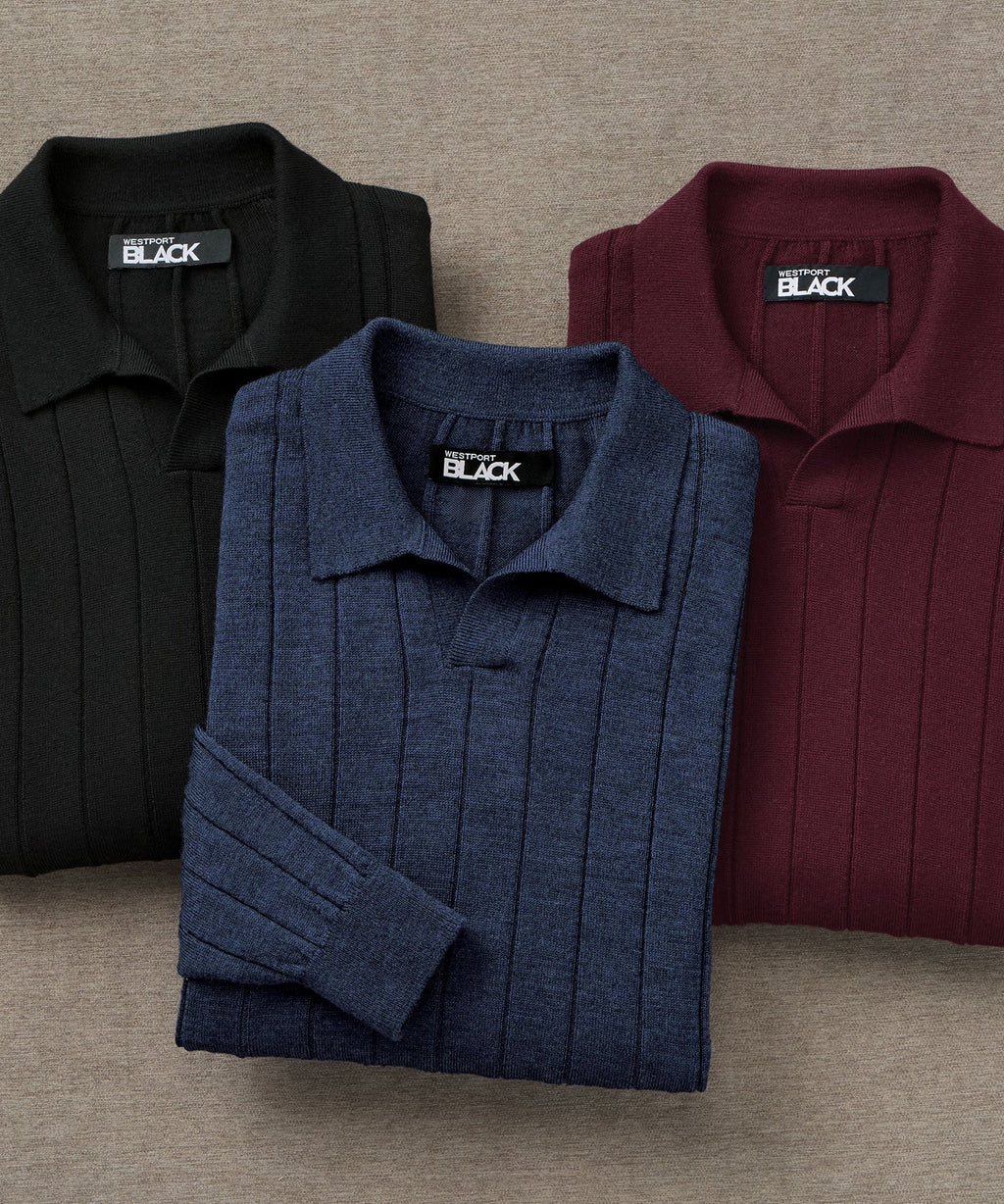 Long Sleeve Merino Wool Johnny Collar Polo