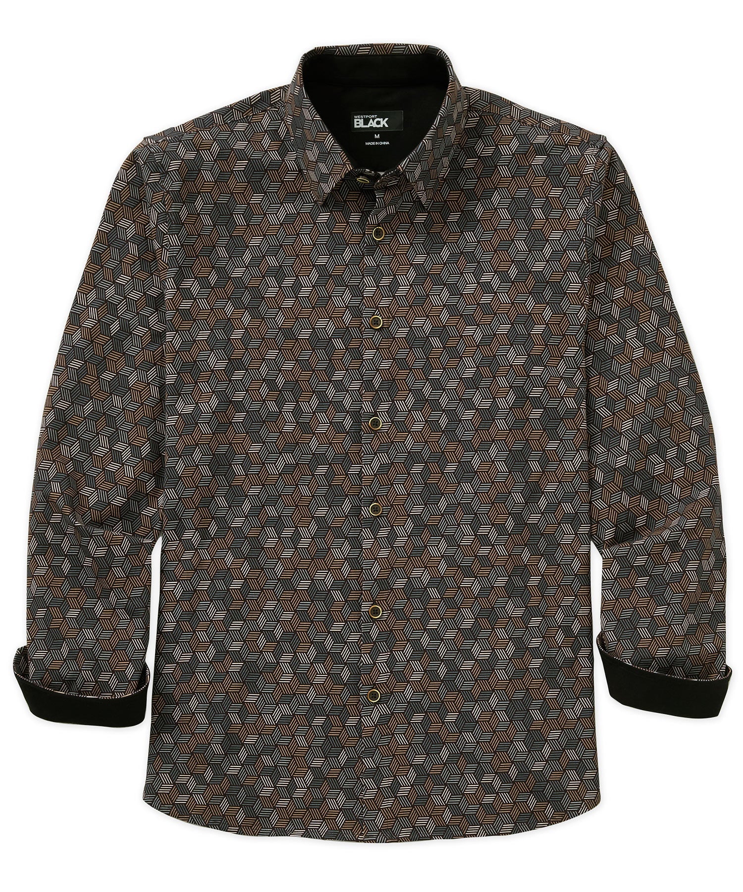Long Sleeve Hex Print Knit Sport Shirt – Black