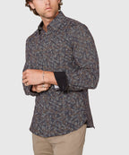 Long Sleeve Hex Print Knit Sport Shirt – Black