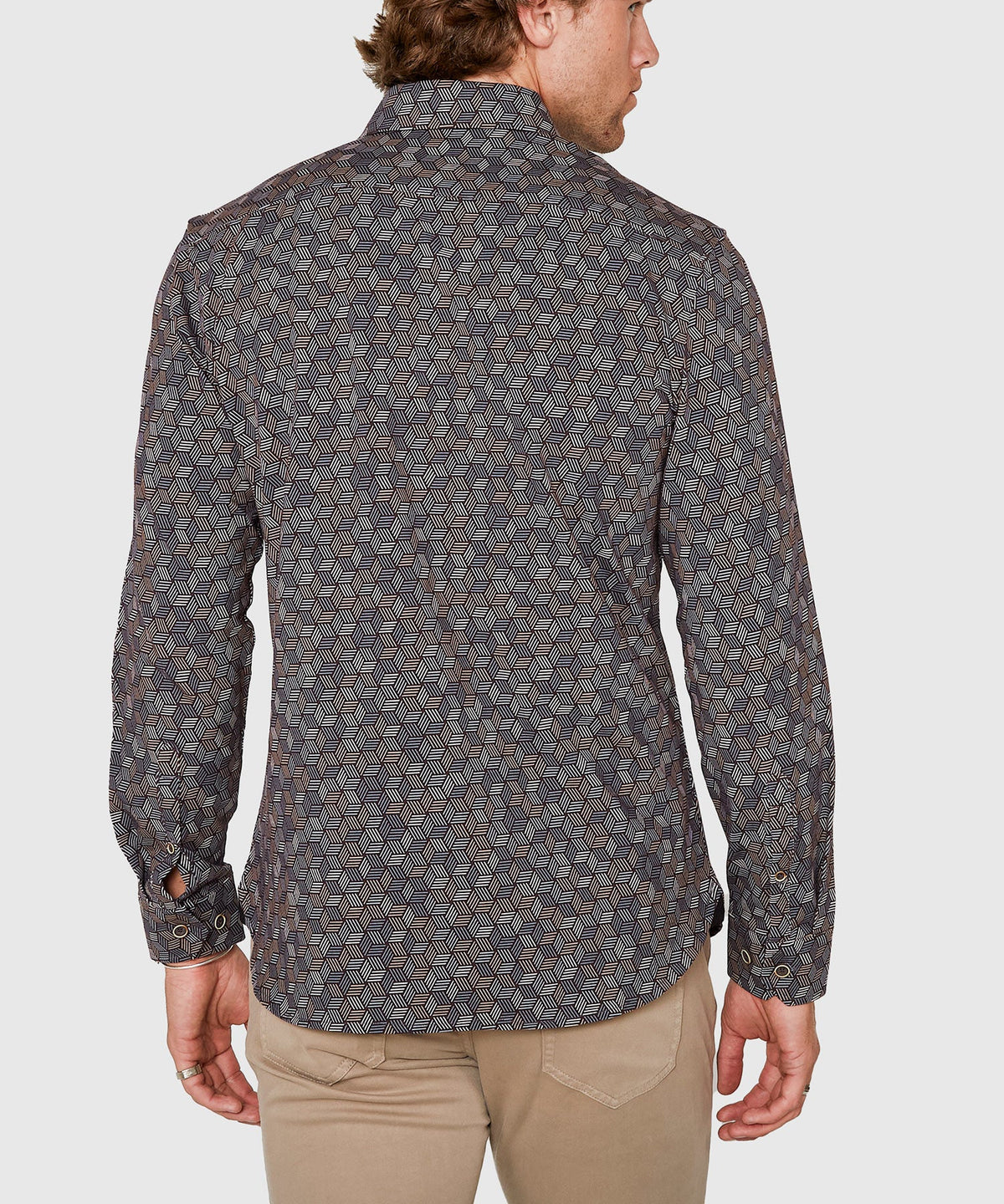 Long Sleeve Hex Print Knit Sport Shirt – Black