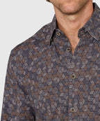 Long Sleeve Hex Print Knit Sport Shirt – Black