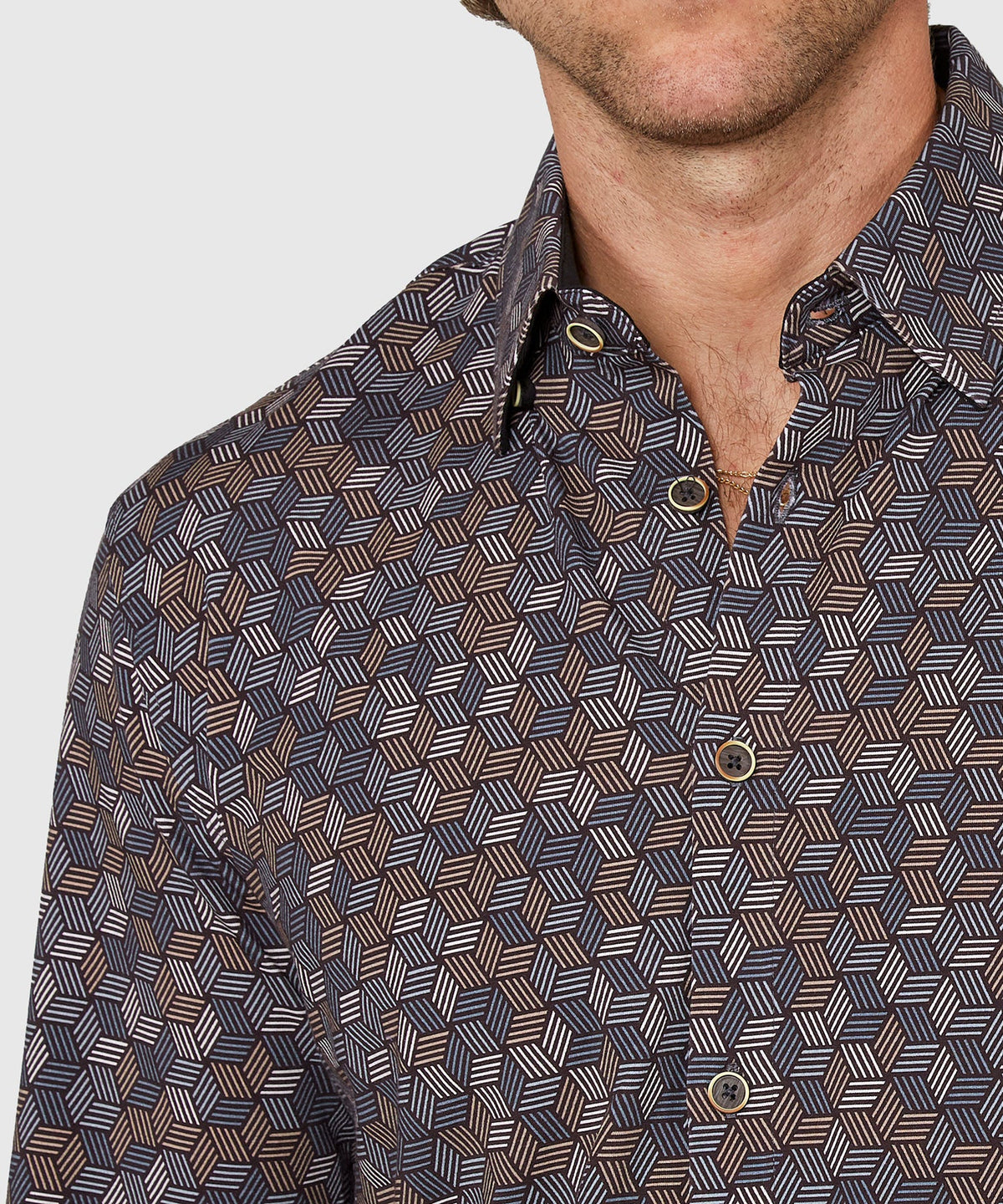 Long Sleeve Hex Print Knit Sport Shirt – Black