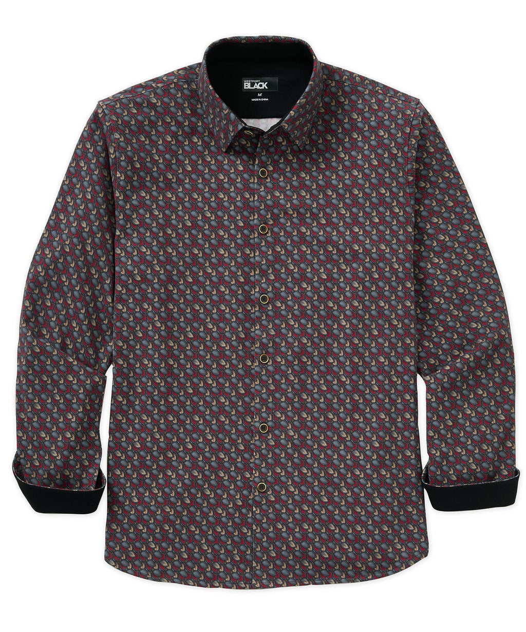 Long Sleeve Petal Print Knit Sport Shirt – Wine