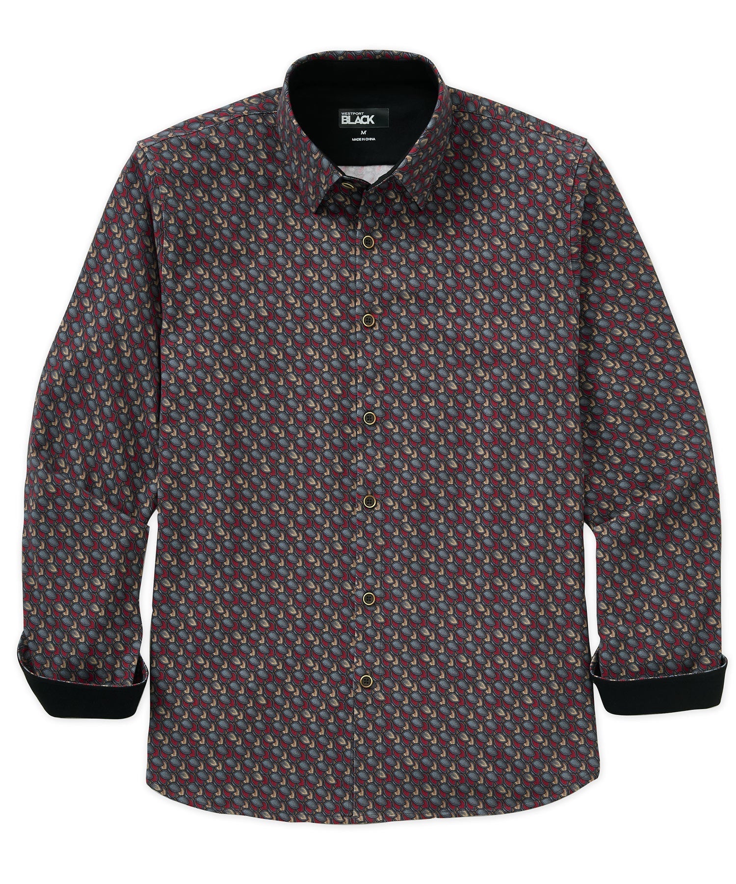 Long Sleeve Petal Print Knit Sport Shirt – Wine