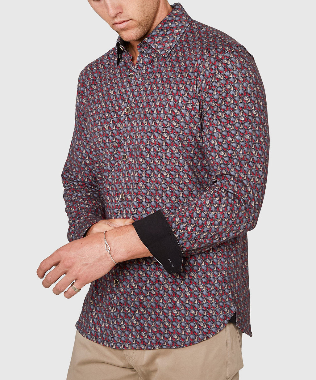Long Sleeve Petal Print Knit Sport Shirt – Wine