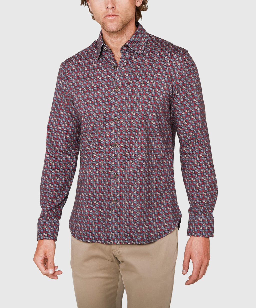 Long Sleeve Petal Print Knit Sport Shirt – Wine