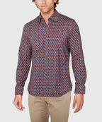 Long Sleeve Petal Print Knit Sport Shirt – Wine