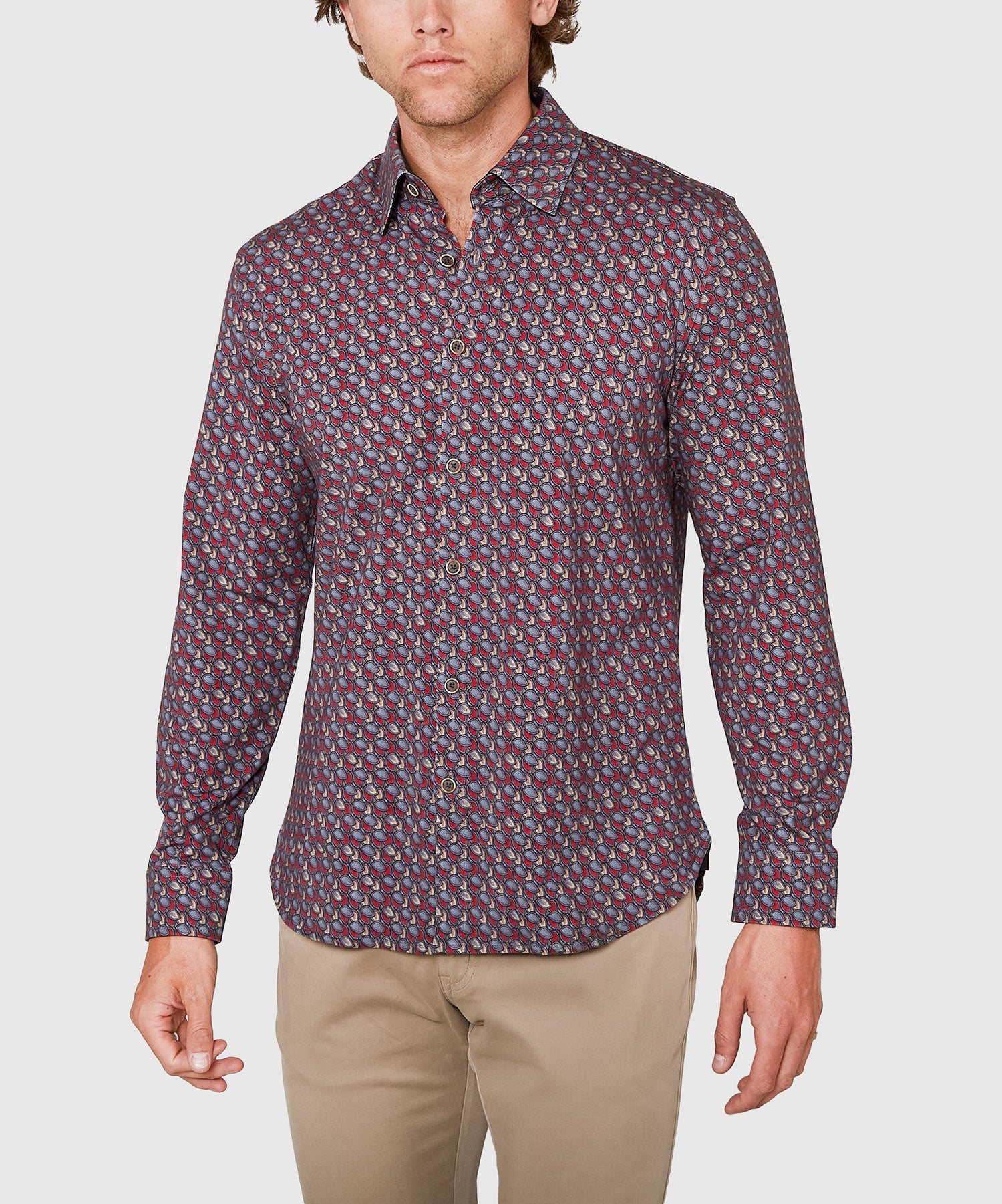 Long Sleeve Petal Print Knit Sport Shirt – Wine