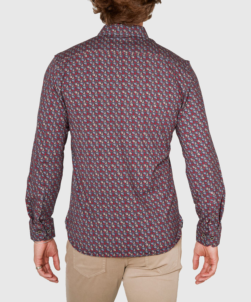 Long Sleeve Petal Print Knit Sport Shirt – Wine