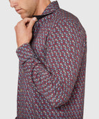 Long Sleeve Petal Print Knit Sport Shirt – Wine