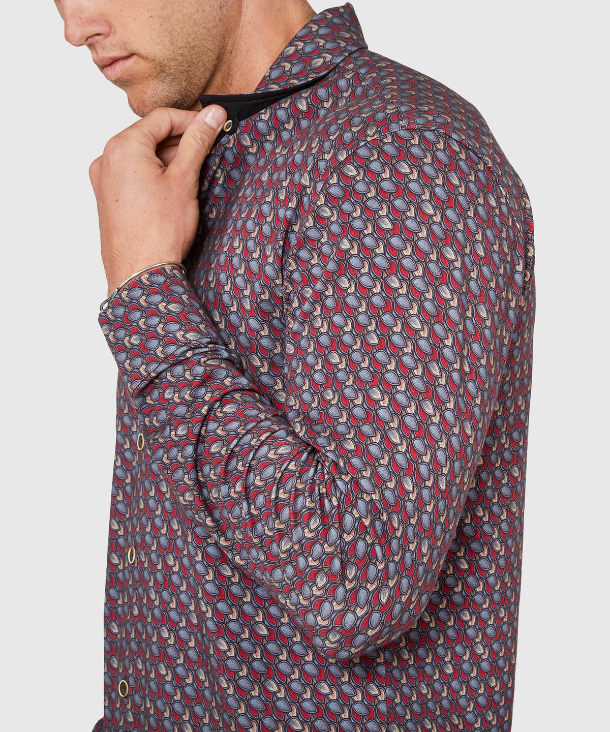 Long Sleeve Petal Print Knit Sport Shirt – Wine