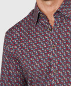 Long Sleeve Petal Print Knit Sport Shirt – Wine
