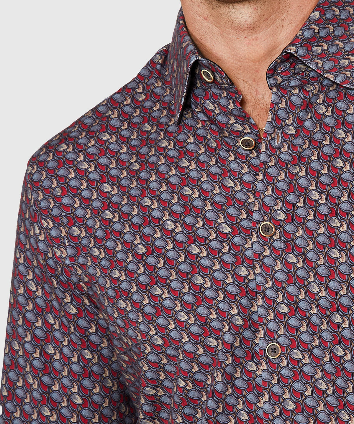 Long Sleeve Petal Print Knit Sport Shirt – Wine